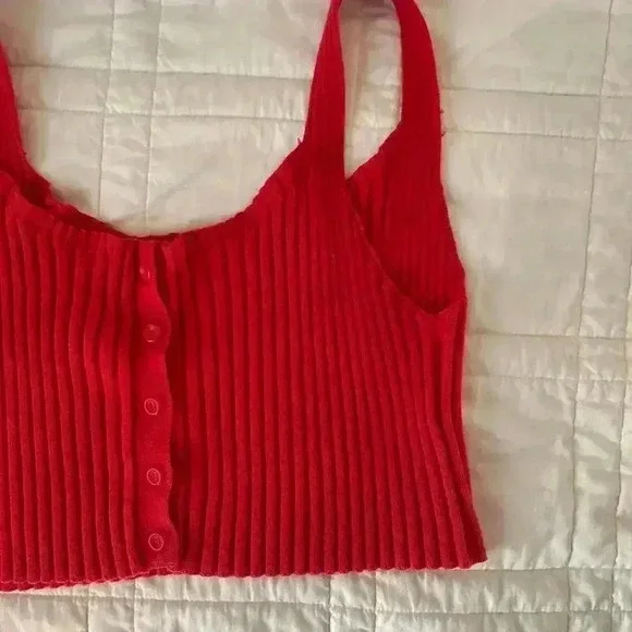 Red cropped tank top women’s large stretchy ribbed sweater Downtowngirl autumn - Picture 3 of 3